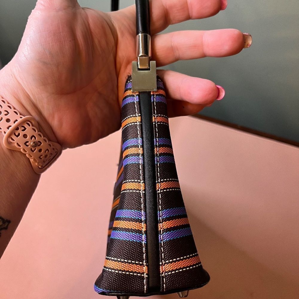 Vintage Kate Spade New York Shoulder Purse Bag Multiple Fall Color Striped Great - Picture 4 of 16